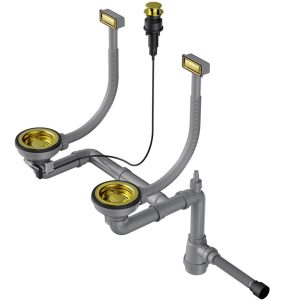 Арматура для двухчашевых моек Omoikiri WK-2 с клапаном-автомат Золото светлое 4956495